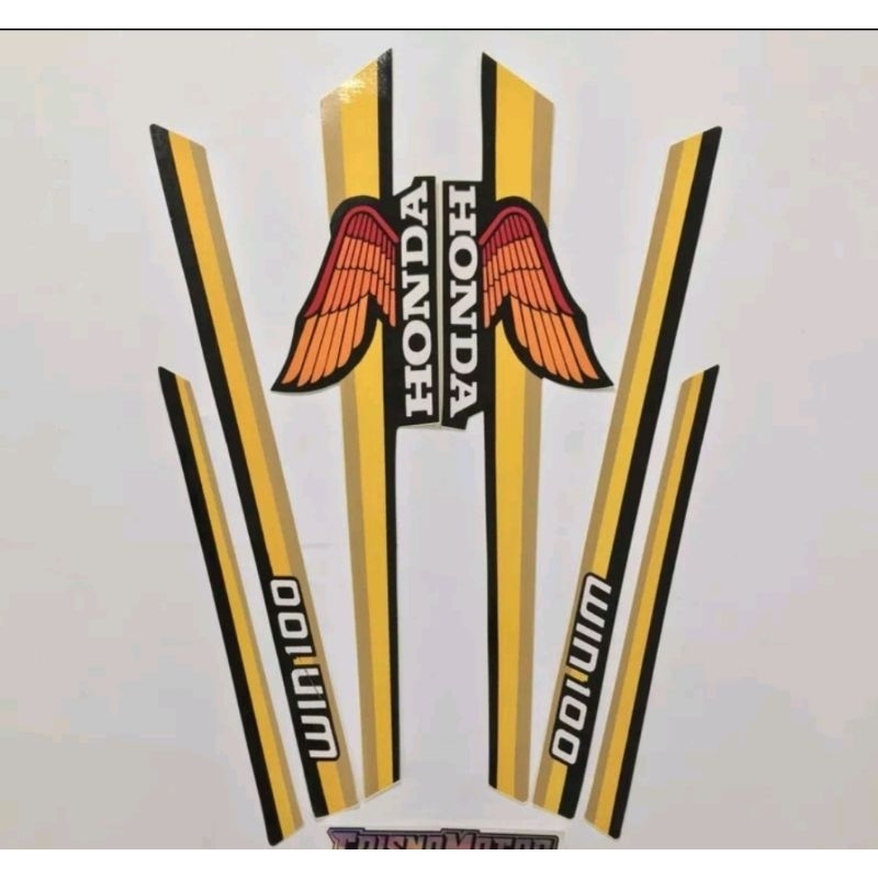 Sticker  Striping motor Honda WIN 100 custom list kuning hitam body hitam