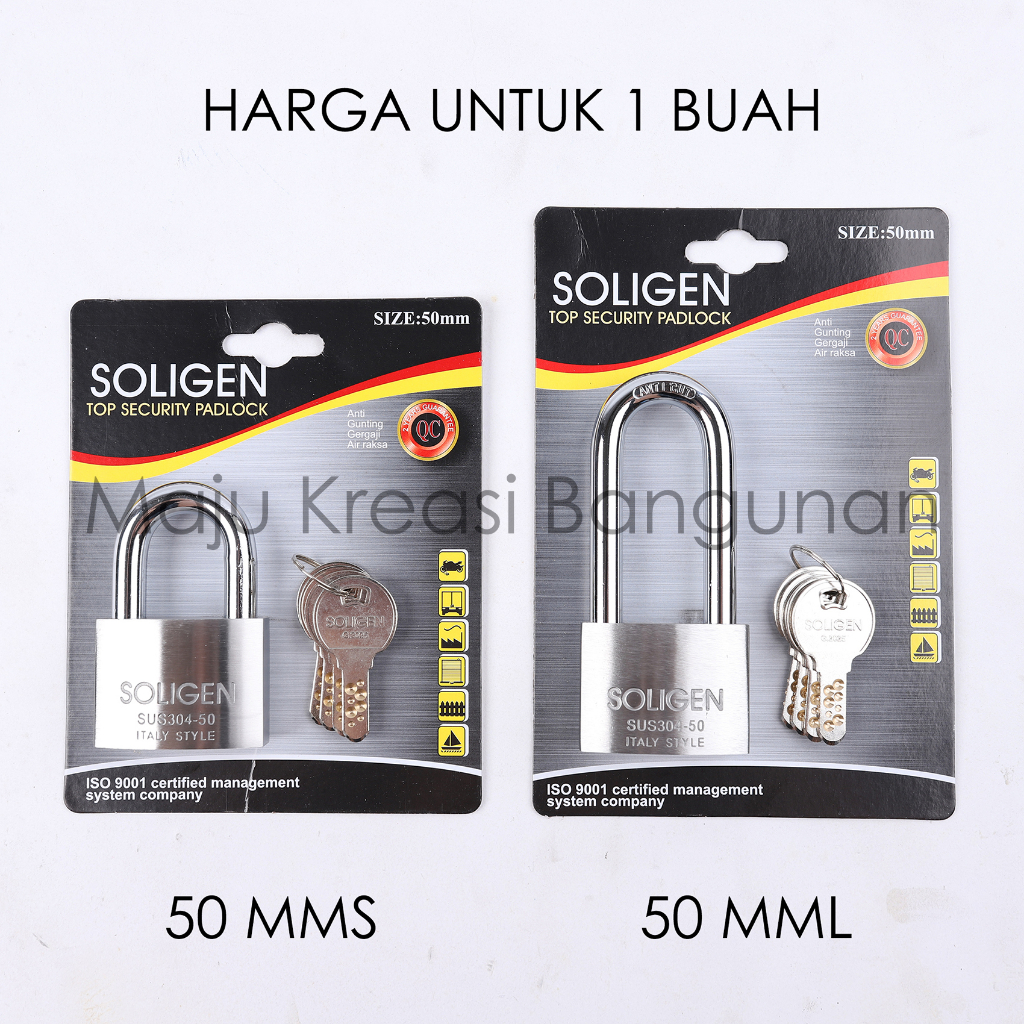 Gembok Stainless Steel 304 SOLIGEN 50mm Kunci Komputer Panjang Pendek Pagar Rumah Ruko Computer Key 50 mm SUS304