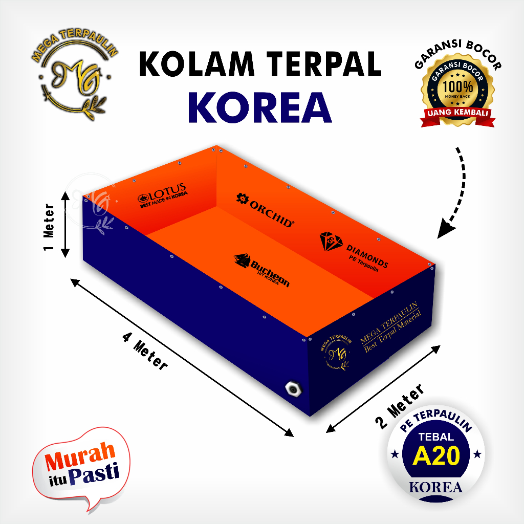 TERPAL KOLAM IKAN 2x4x1 KOREA IMPORT BERGARANSI MURAH | KOLAM TERPAL IKAN LELE,KOI,GURAME|KOLAM KOTA