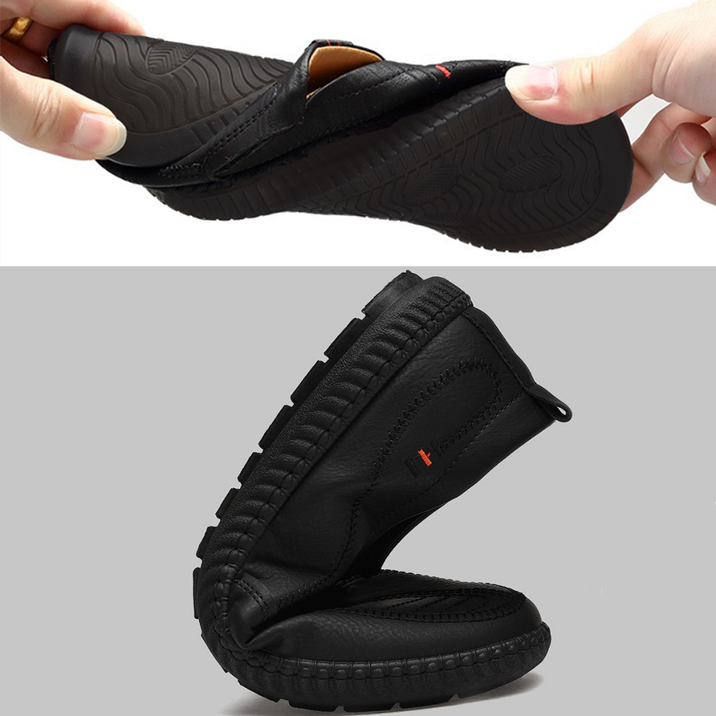 Highland Sepatu Slip On Pria Casual Hitam Sepatu Formal Kulit Sepatu Pantofel Pria Kerja Kantoran Sepatu Slop Cowok Modern MC446