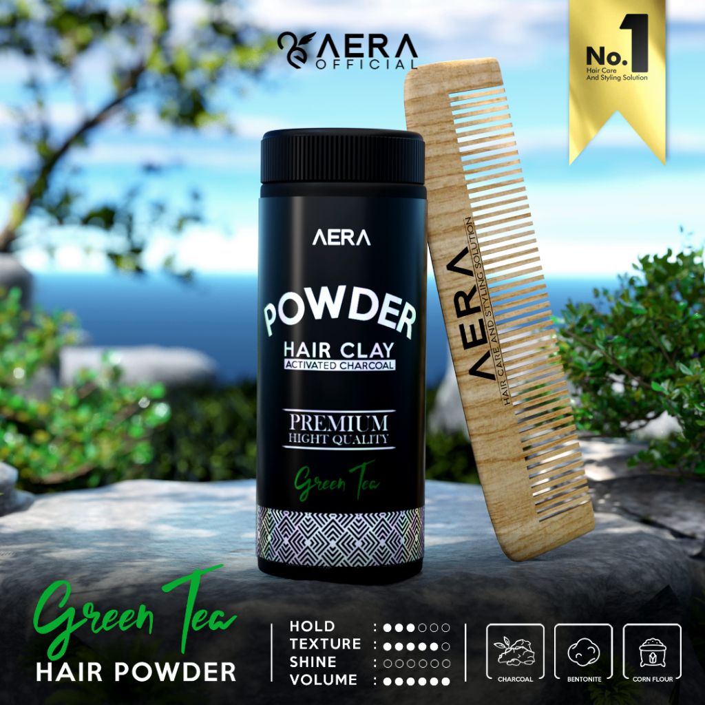 AERA HAIR POWDER CLAY - AROMA GREEN TEA + FREE SISIR KAYU | Hair Care &amp; Styling Solution | PREMIUM QUALITY | TRAVEL SIZE