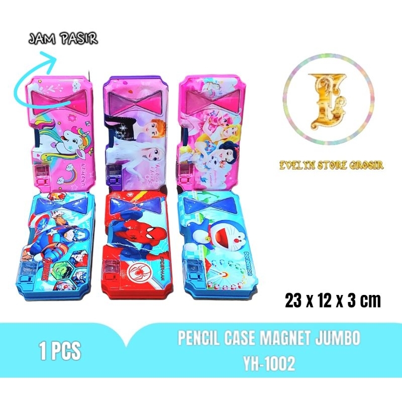 

Pencil Case Kotak Pensil Magnet JUMBO YH1002 ada Mainan Jam Pasir dan serutan