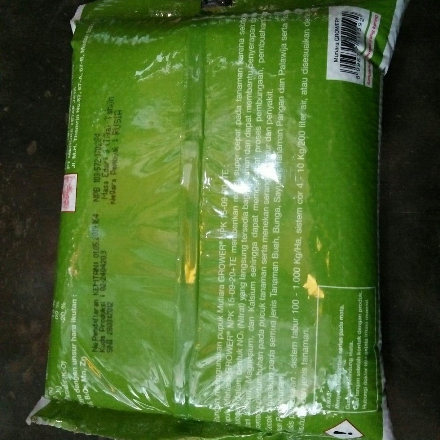 Pupuk Mutiara Grower NPK 15-09-20+TE 1KG Original Kemasan Plastik