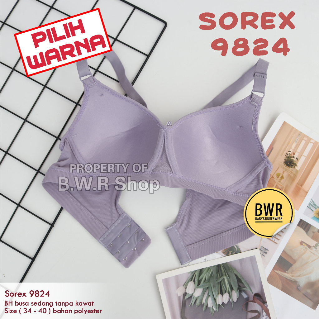 Bra  Bh Sorex 9824  | BH Busa Sedang Tanpa Kawat Cup Salur Pita mungil  Kancing 3 | Bwr