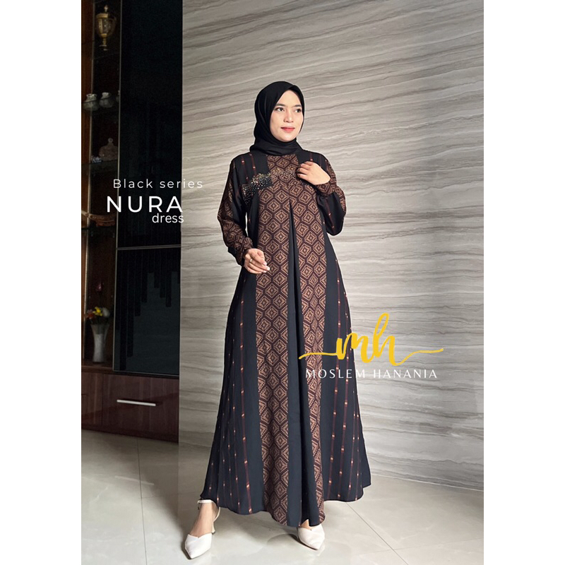Gamis Abaya Hitam Motif Jetblack Swaroski Mewah Dress Wanita Fashion Terlaris Nura dress by Moslem H