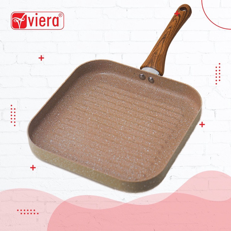 VIERA MARBLE GRILL PAN 24 CM ANTI LENGKET / PANCI GRILL GAGANG KAYU ANTI LENGKET