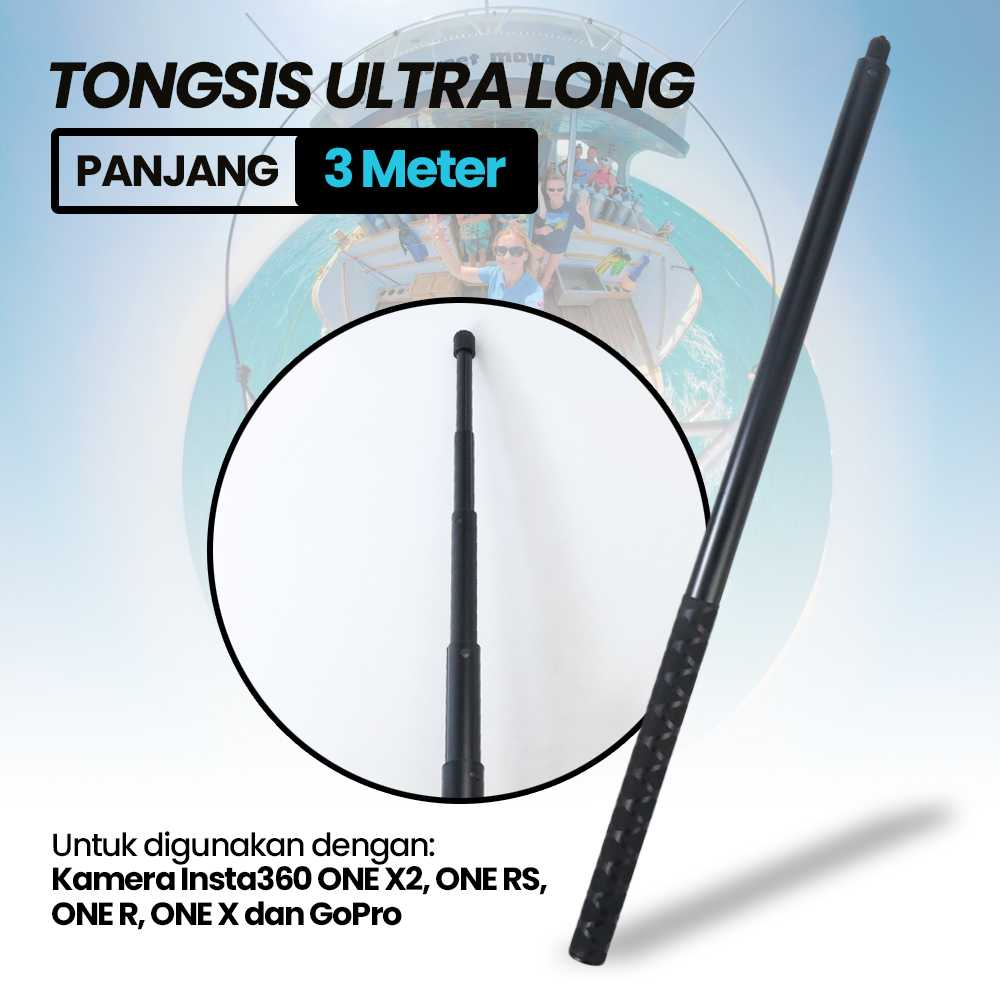 Tongsis Selfie Stick Ultra Long Invisible 3M for Insta360 GoPro Tongsis Ringan Jangkauan Luas Perlengkapan Foto Video