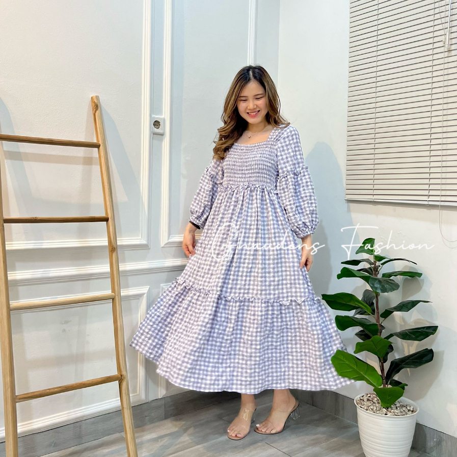 Ghaudens - Long Dress Korean Gingham Crincle 3115-7