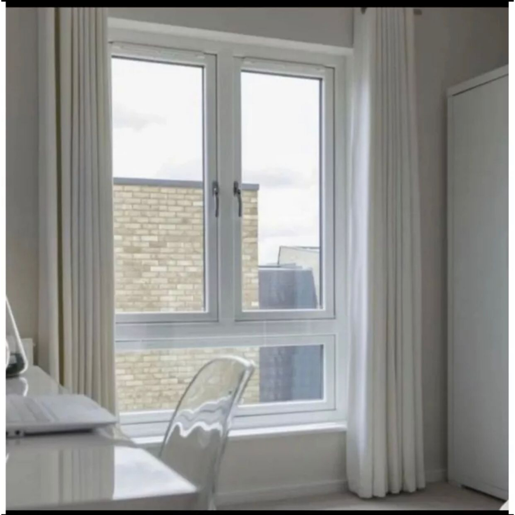 Kusen dan Jendela Swing 2 daun Alumunium kombinasi kacamati 100x120  Include Pacing kayu 1 Set Lengk