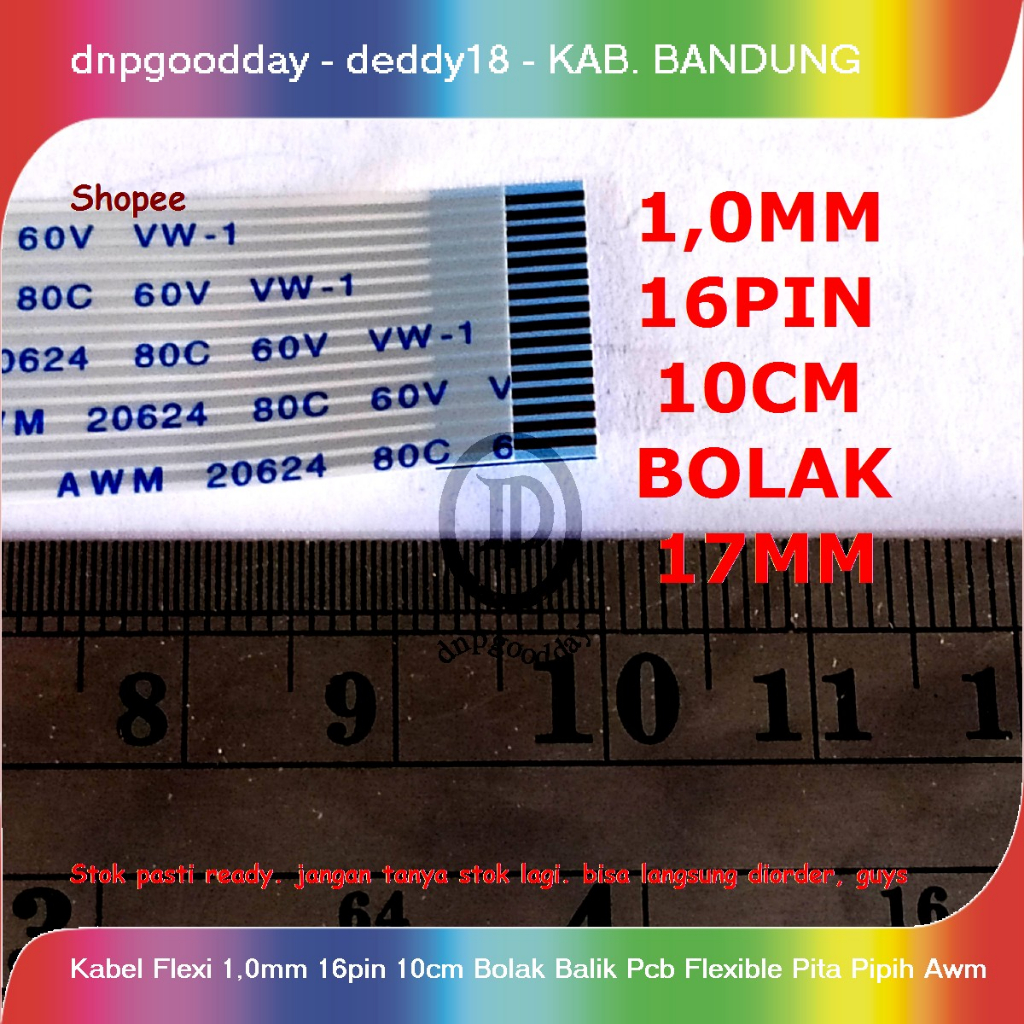 Kabel Flexi 1,0mm 16pin  10cm Bolak Balik Pcb Flexible Pita Pipih Awm