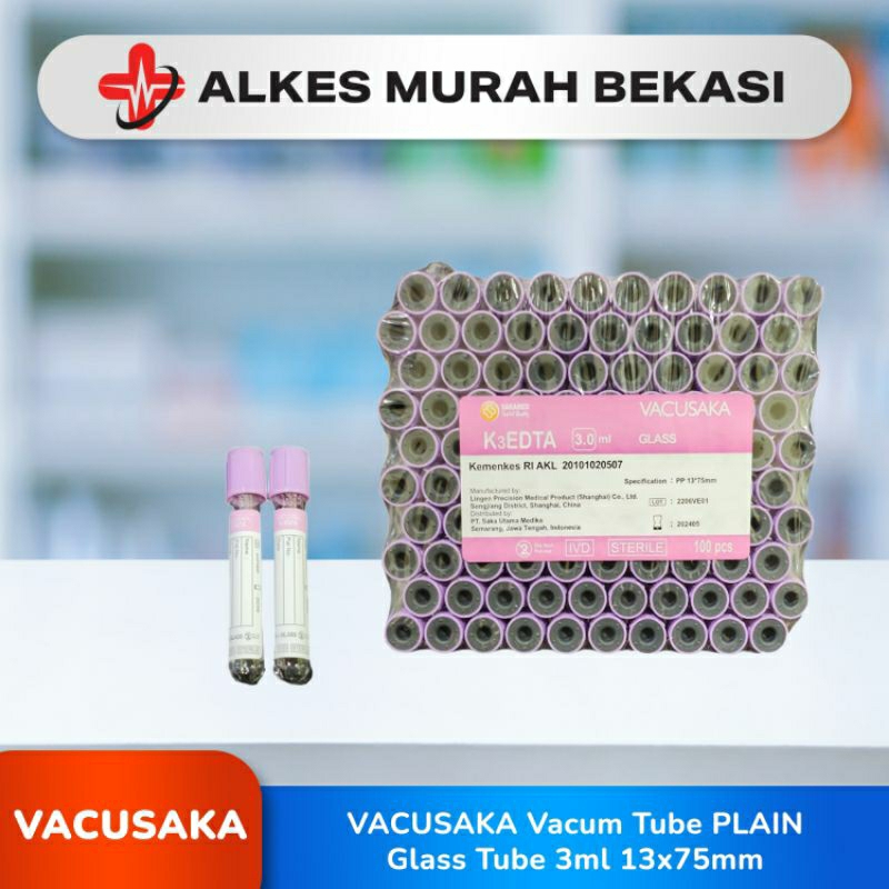 VACUSAKA Vacum Tube K3EDTA 3ml 13x75 Glass Tube 100pcs