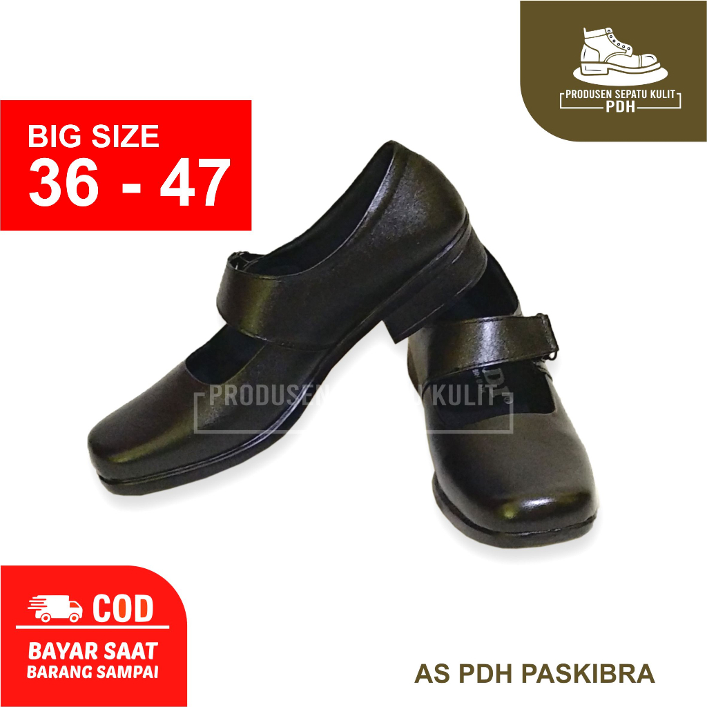 (SIZE 36 - 43 44 45 46 47) SEPATU PANTOFEL HITAM POLOS WANITA CEWEK SEPATU PASKIBRA WISUDA PEREMPUAN SEPATU FORMAL KULIT ASLI JUMBO