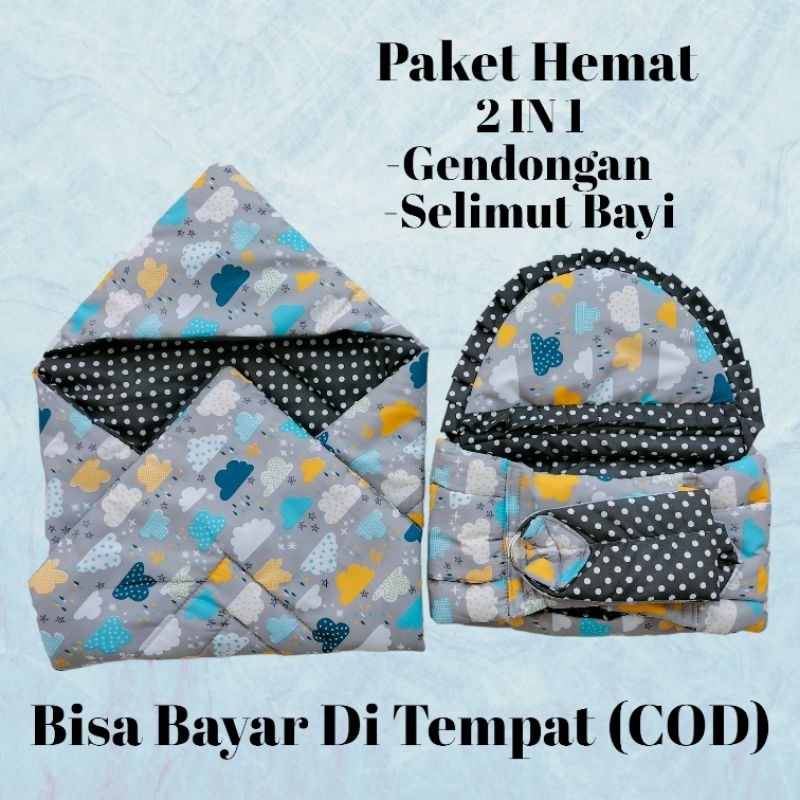 Paket Hemat (2 in 1) Gendongan Bayi Dan Selimut Bayi Motif Awan Terbaru