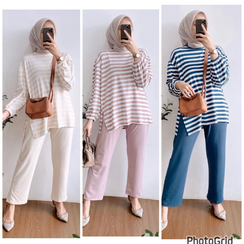 setelan wanita kaos import salur oversize setcel wanita jumbo salur