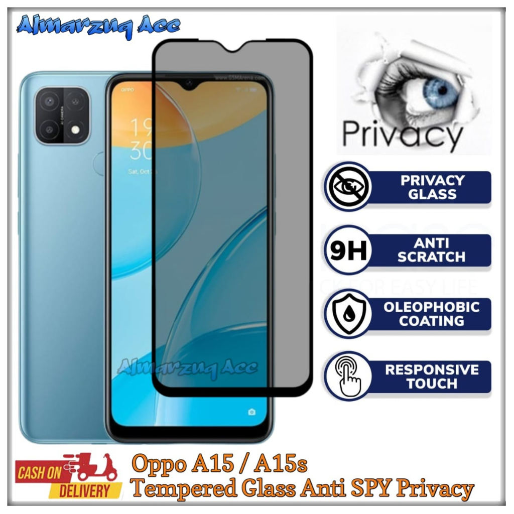 Tempered Glass Anti SPY Privacy Oppo A15 / A15s Anti Gores Kaca Full Layar