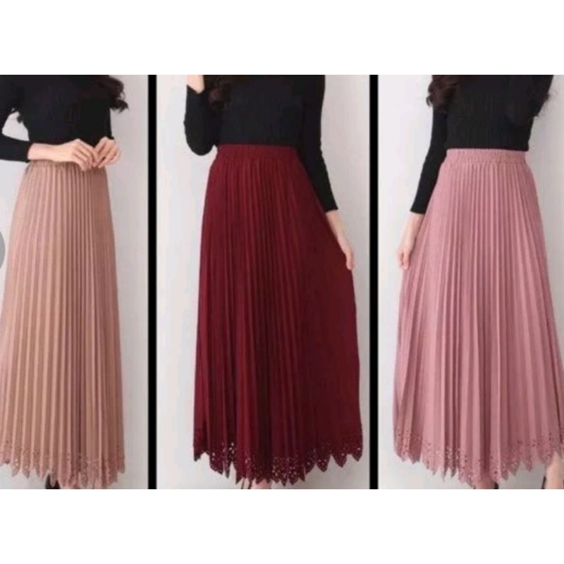 Asbat Bawahan Wanita + Rok plisket cutting laser cantik + Rok laser