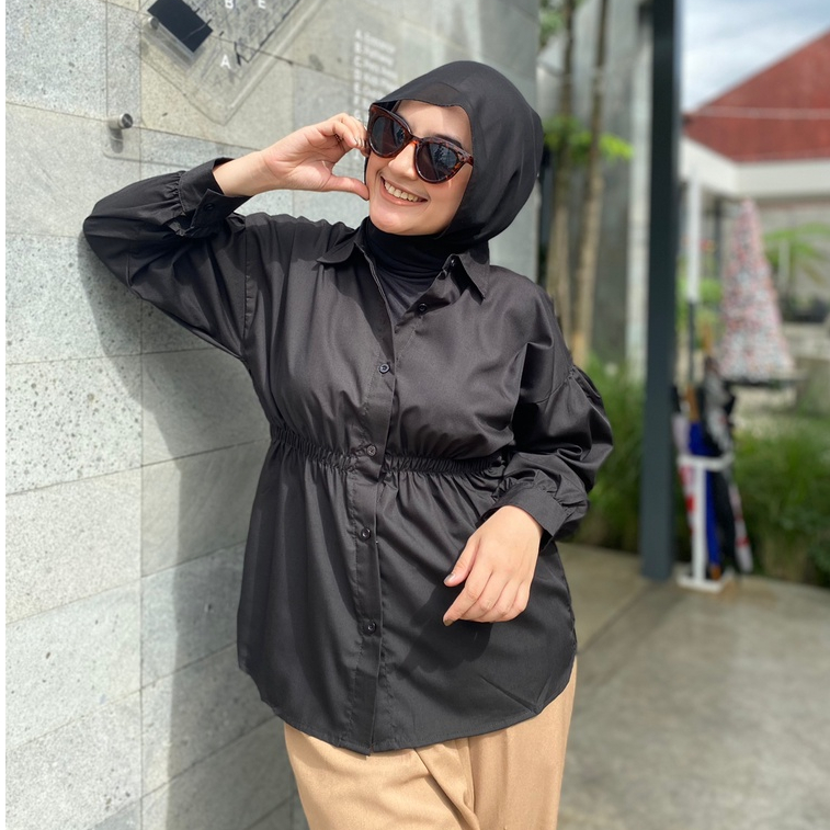 RAABIHA Livi Shirt l Kemeja Polos l Kemeja Serut Korea l Blouse Polos l Kemeja Wanita