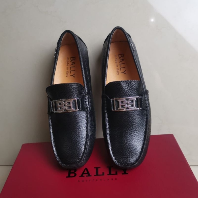 sepatu pria loafer cowok slip on bal ly hitam kulit mewah