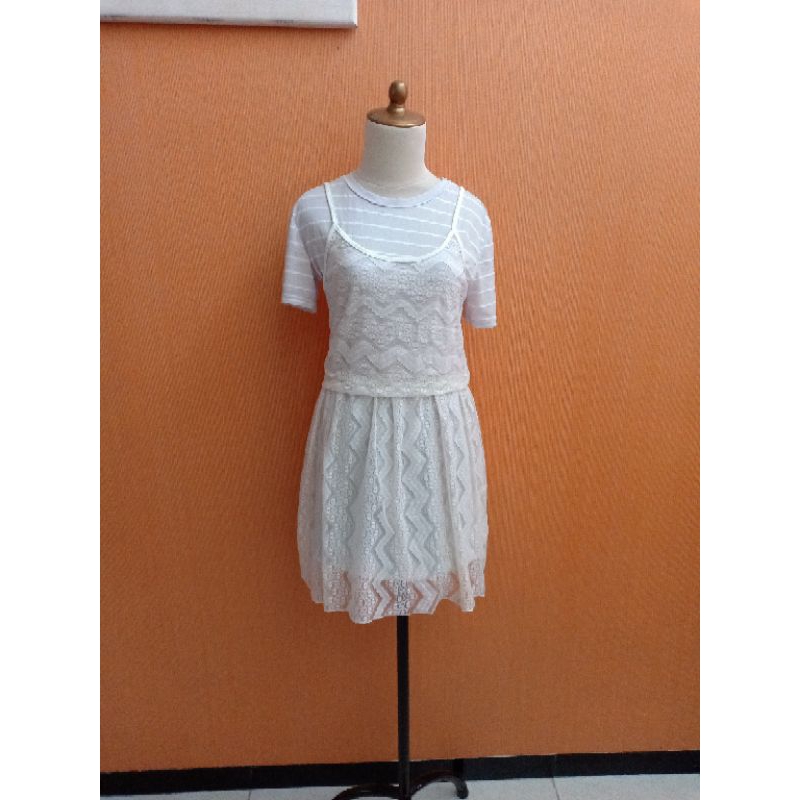 mini midi dress wanita lace putih YIXINYA cewek M lengan pendek cute santai remaja dewasa