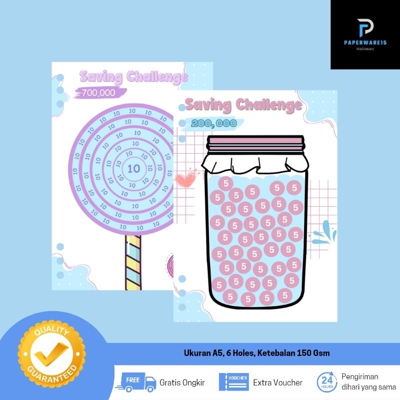 

isi binder a5 saving challenge tema lucu/tantangan menabung a5