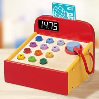 (DEFFECT) Wooden Cashier Machine Wooden Toys Mainan Kayu Kasir Mainan Rumah Rumahan Anak Mainan Edukasi