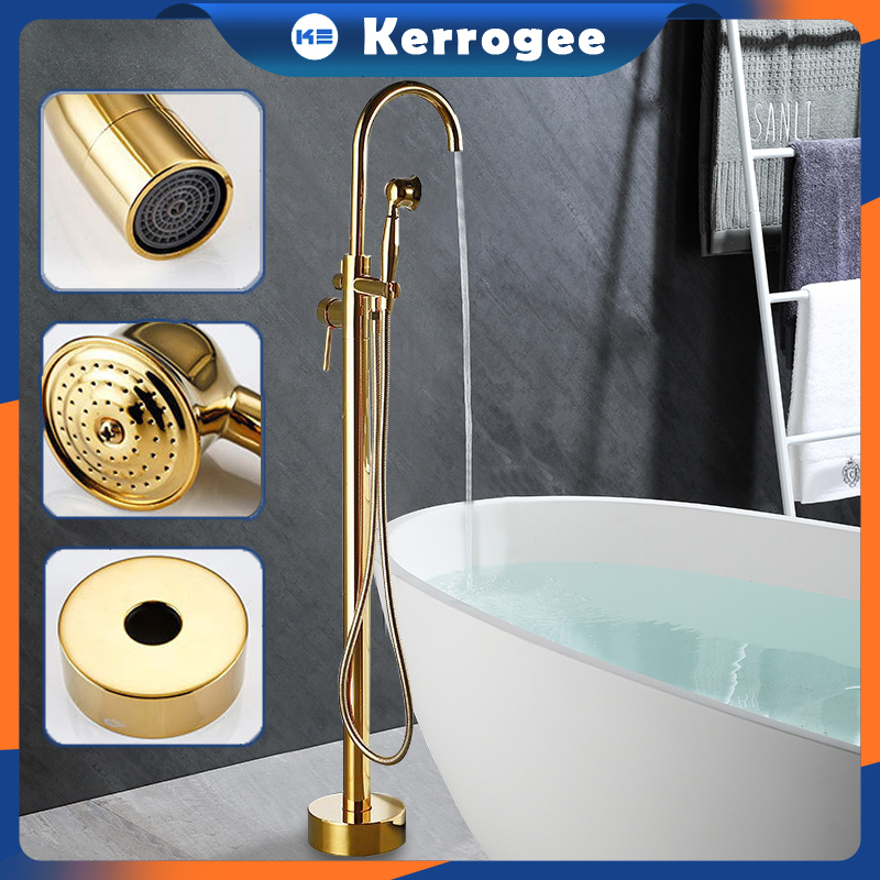 Kerrogee Kuningan Lantai Berdiri Bathtub Faucet Keran lantai bathtub Shower Kamar Mandi Set Shower  Bathtub Shower Faucet Pull Out Switch Bathtub Shower Keran Mixer LZ