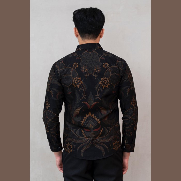 Kemeja Batik Pria Slim Fit Lengan Panjang Modern Heem Premium Warna Hitam Motif Laskala