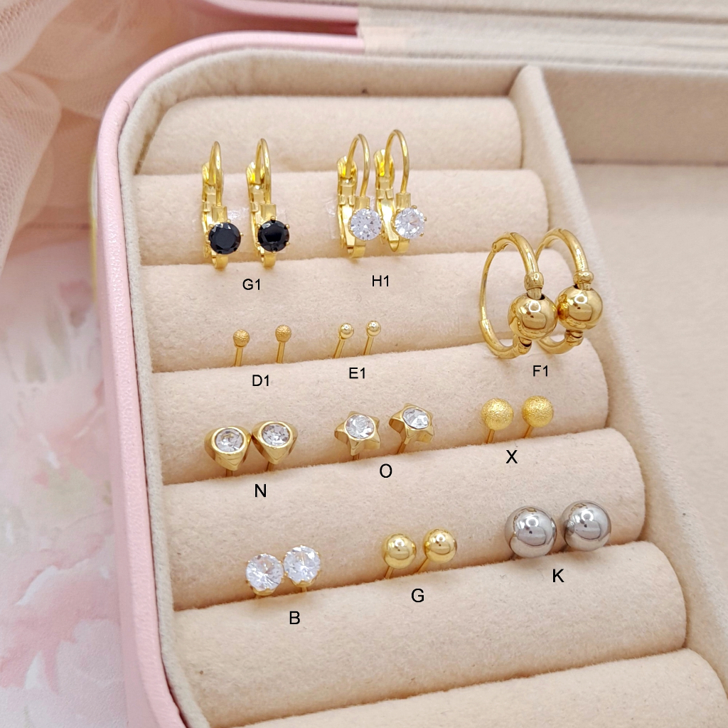 Anting Titanium Boba Bola Solitaire Polos Anti Karat Luntur Hitam - BE286