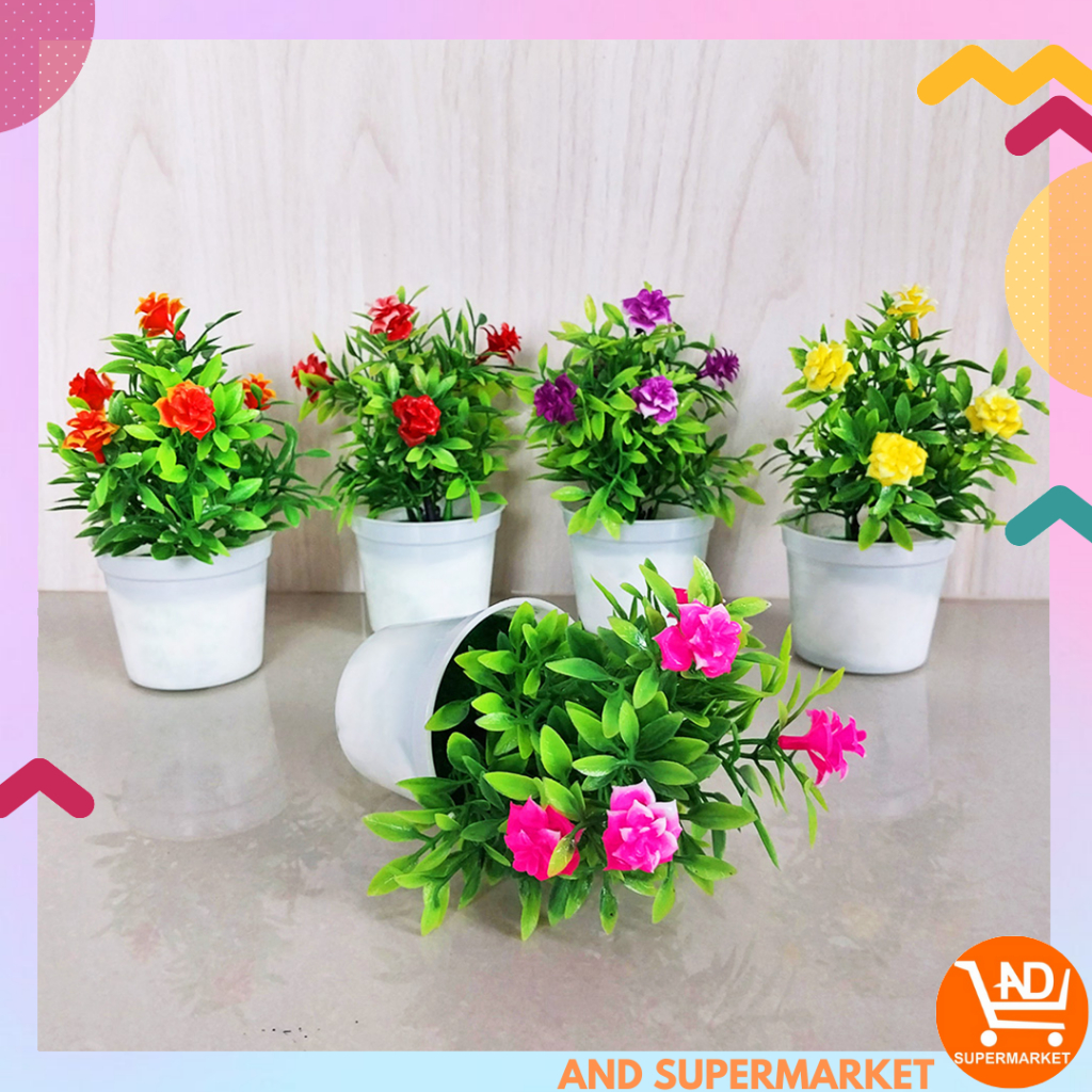 Pot Tanaman Bunga Hias Dekorasi Bunga Bonsai Palsu Ornamen Bunga Hias Plastik Artificial Flowers PBP16