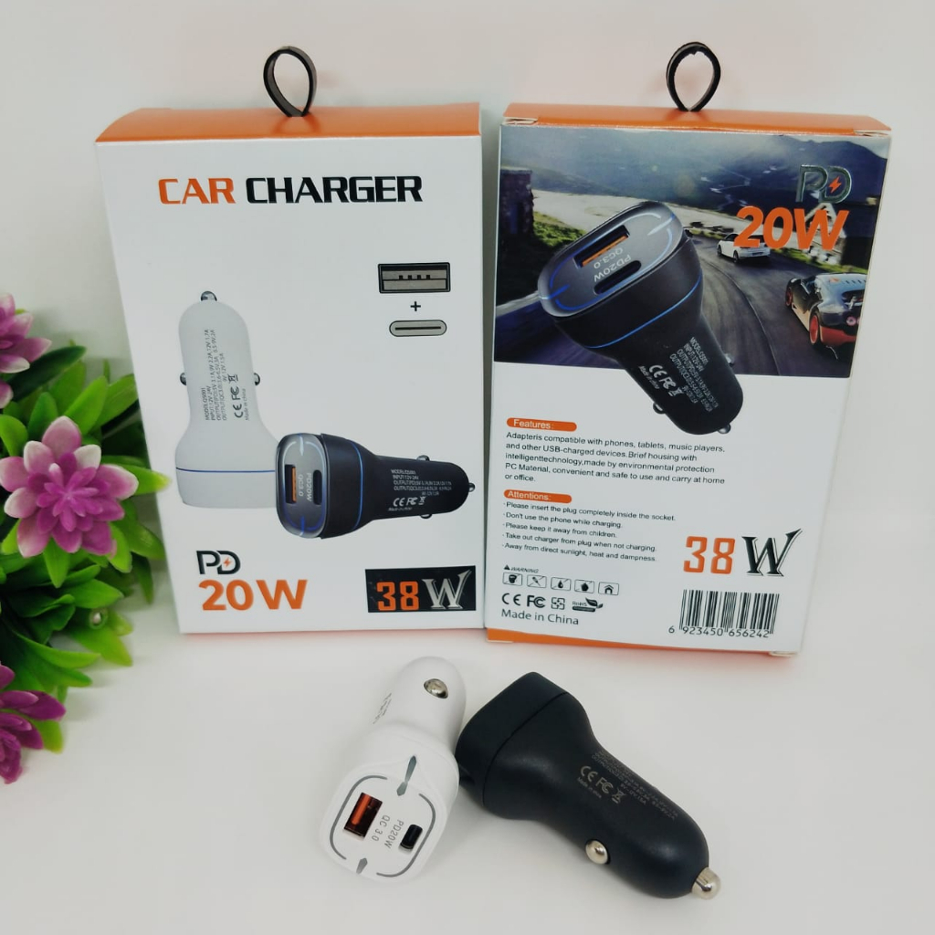 Batok Saver 38W QS-001 2 Lubang Usb PD &amp; Type C CAR CHARGER dual port output high quality packing import premium PROMO smoll