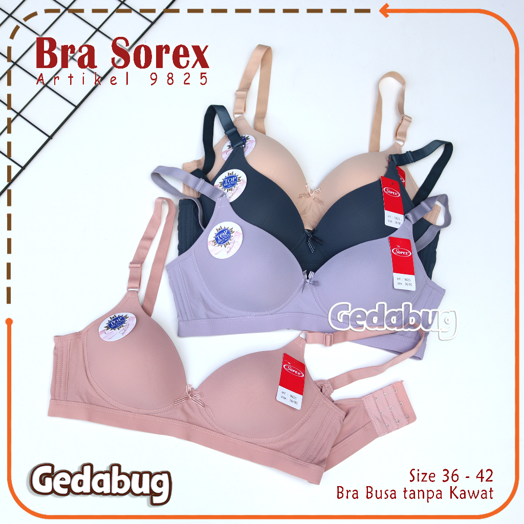 Bra BH Sorex 9825 Teksture Salur | BH Busa tanpa Kawat Kancing 3 Cup Setara Cup B | Gedabug