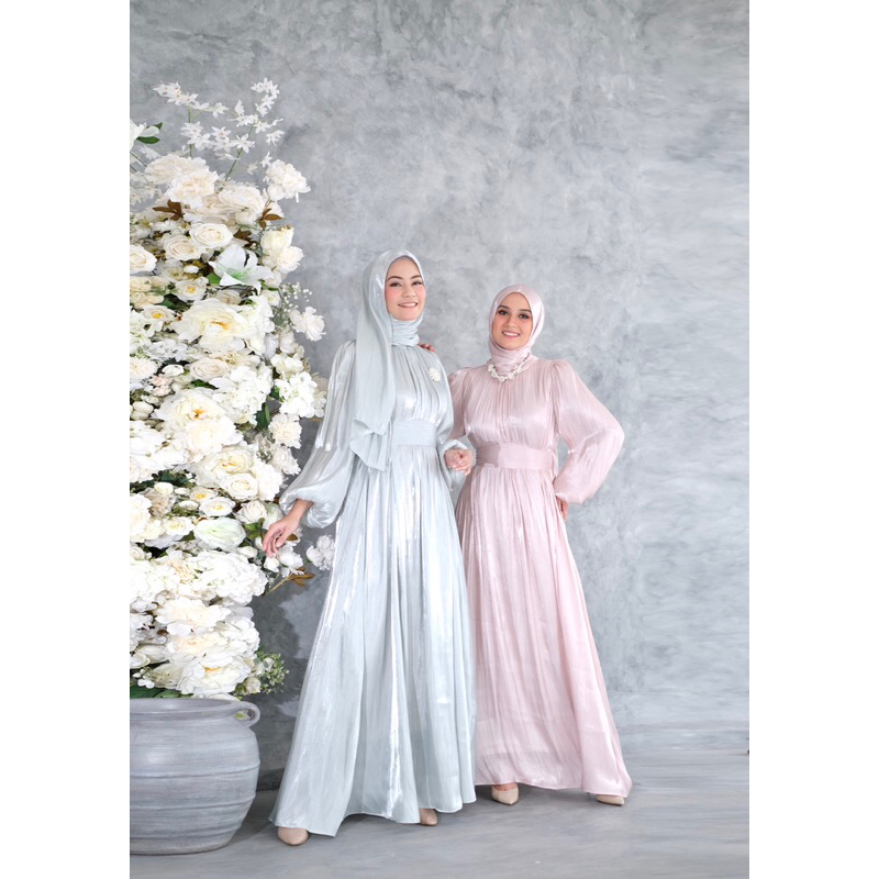 ounadoutfit Gameela Shimmering dress / dress lebaran muslim / dress shimer / hijab shimer / dress pesta / outfit kondangan