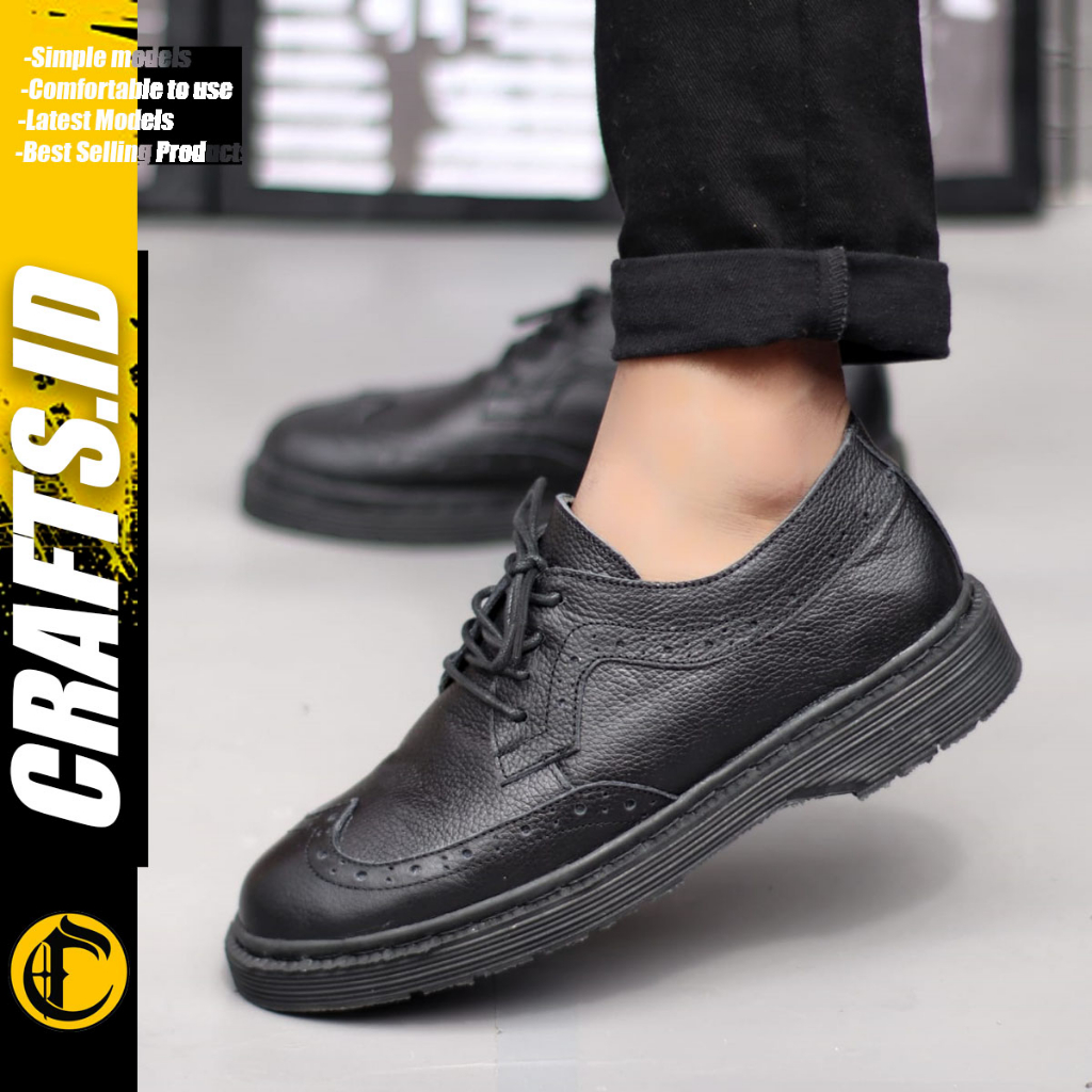 Sepatu Pantofel Formal Docmart Low Boots Wingtif Kulit Asli Kerja Pria Crafts Akechi