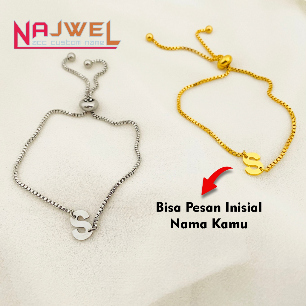 Gelang Serut Custom Inisial Nama Aksesoris Fashion Trendy 2023 Titanium Anti Karat Cocok Dipakai Sehari-Hari