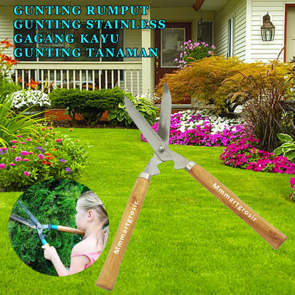 Gunting Rumput / Gunting Gagang Kayu / Gunting Stainless / Uk.47cm