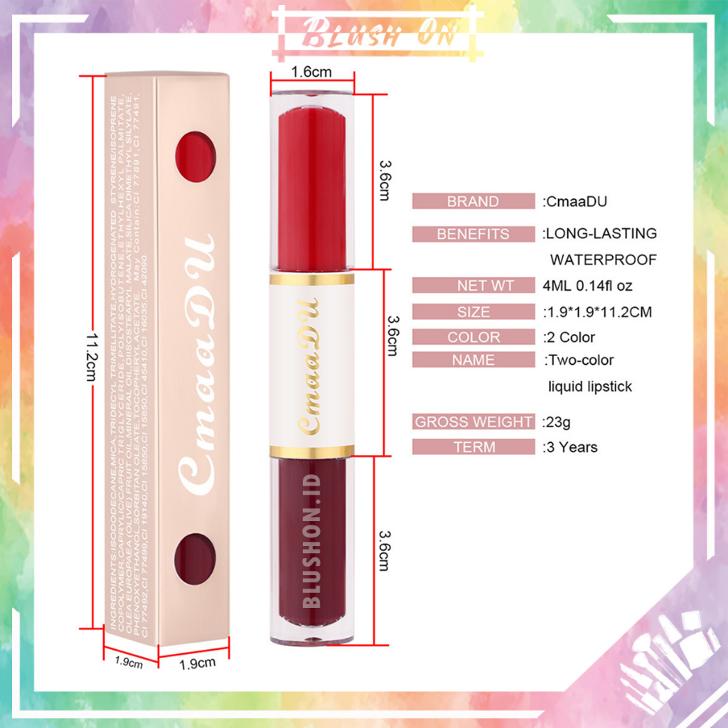 Cmaadu Lipglaze 2 in 1 Matte Waterproof Long Lasting Lipstick Lipstik Tahan Air CM04