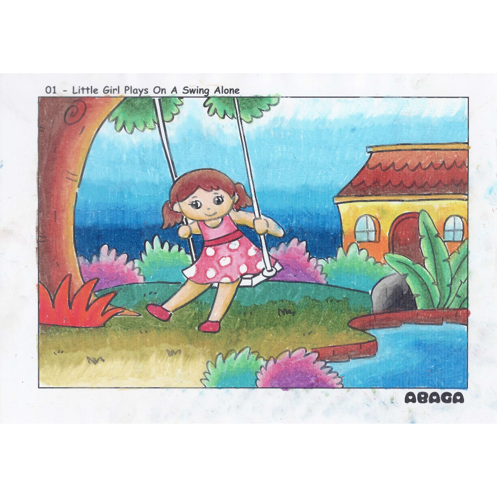 

Lembar Mewarnai Anak Teknik Pastel / Little Girl Plays On A Swing Alone / Smart Coloring Page