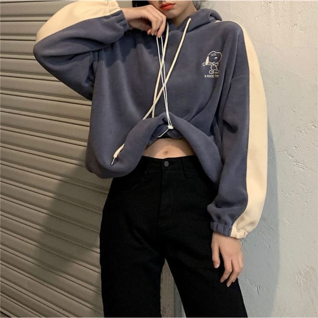 BORDIR ~ SNOOPY HOODIE SWEATER WANITA OVERSIZE