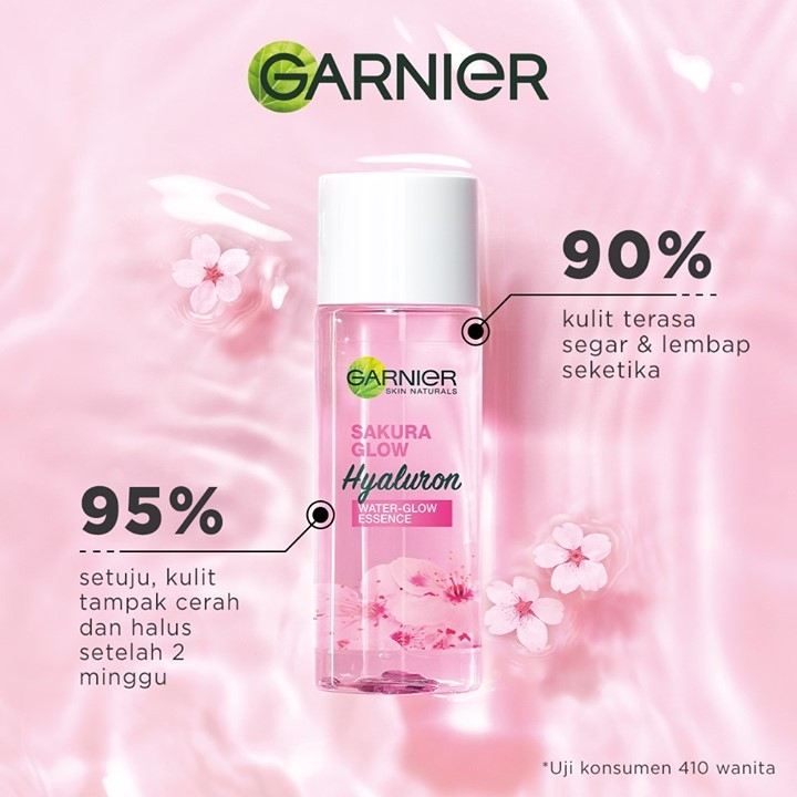 ESSENCE Garnier SAKURA Glow White Hyaluron WATER GLOW / PINKIS RADIANCE Essence Lotion - 100ml I 120ml I 30ml - Skincare Kulit Glowing White - Ukuran Besar Kecil Hyaluronic Acid Garnier Pink Toner Hydrating