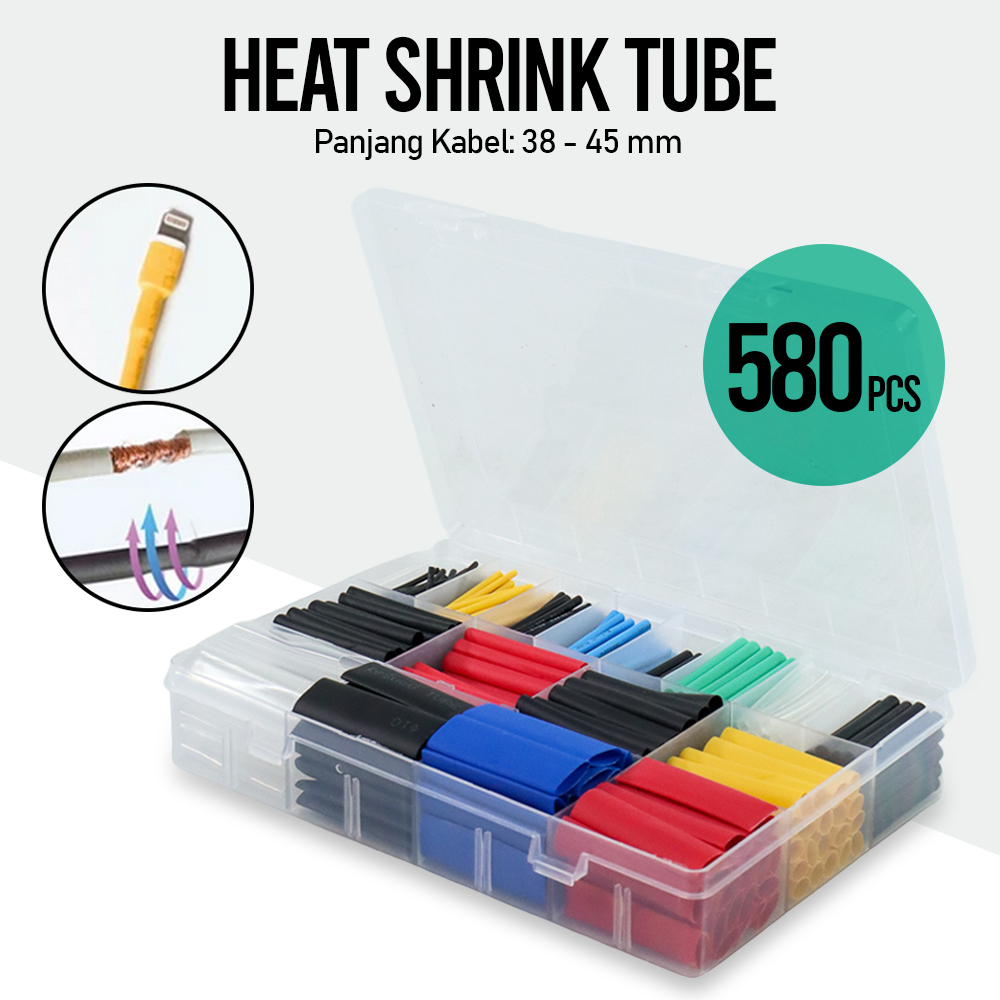 Selongsong Pelapis Kabel Insulasi Heat Shrink Tube 580 PCS - solasi bakar heat srink