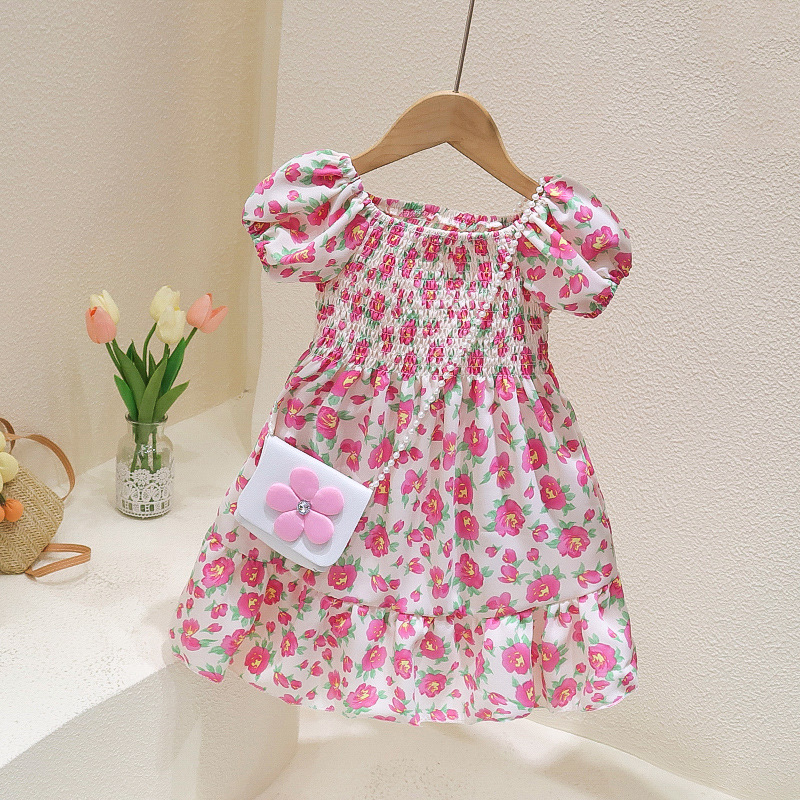 &lt;FREE GIFT TAS&gt; 1-7thn baju dress vintage valentine bunga anak perempuan Lengan pendek Dress anak perempuan import