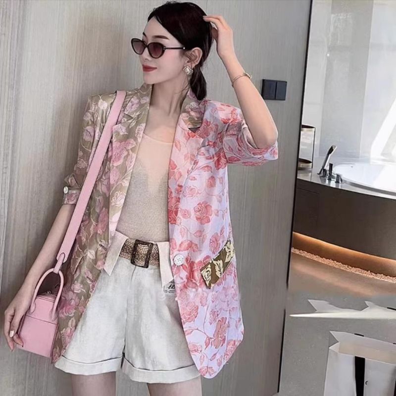 31120 Atasan luaran autfit blejer blazer blezer kancing bunga leher Vi lengan panjang modis hijab mu