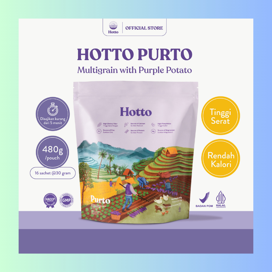 

HOTTO PURTO ISI 16 SACHET WITH PURPLE POTATO POUCH MULTIGRAIN