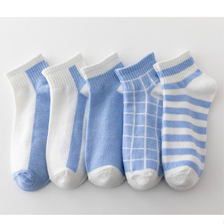 GO!KK575 Kaos Kaki Wanita Pria Pendek Unisex Semata Kaki Ankle Motif Garis Biru Socks Korean