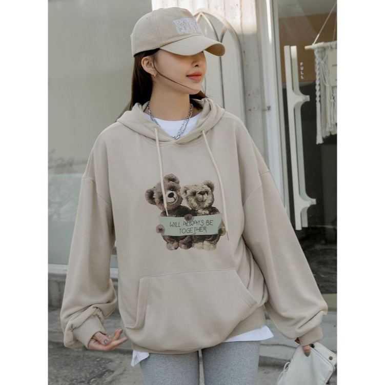 Hoodie Pria Dan Wanita Terbaru - Twin Bear - Bahan Fleece - Allsize