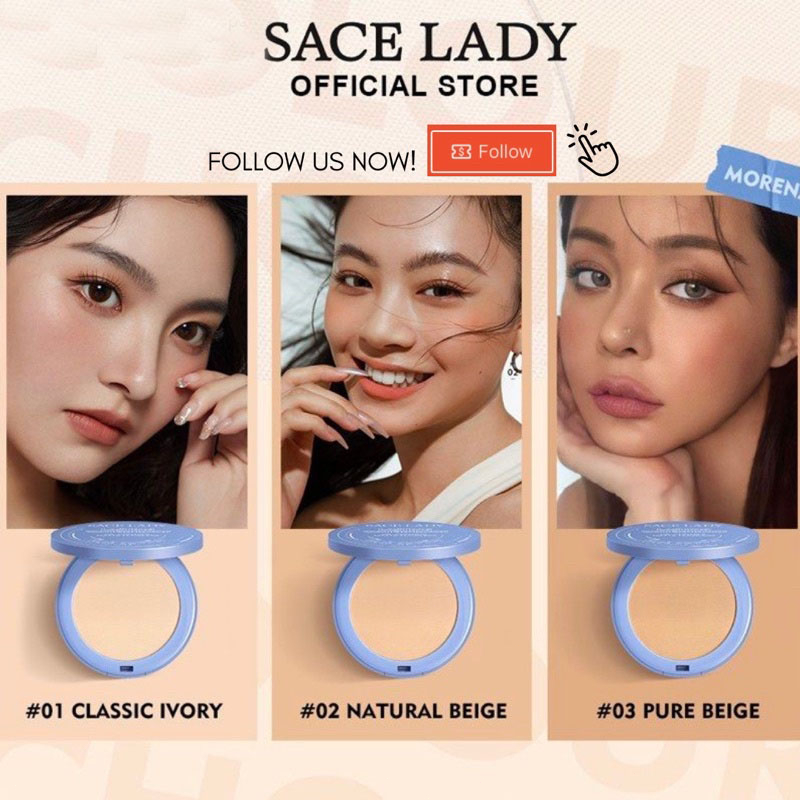 SACE LADY Waterproof Pressed Powder Matte Flawless Lightweight Oil-Controlling Makeup - 8gr