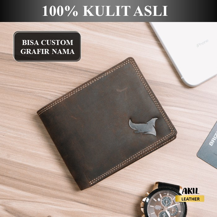 Dompet Lipat Pria Branded Bahan 100% Kulit Sapi Asli Original Premium Egls Veda Leather Wallet Cowok Keren Terbaru Free Grafir Nama