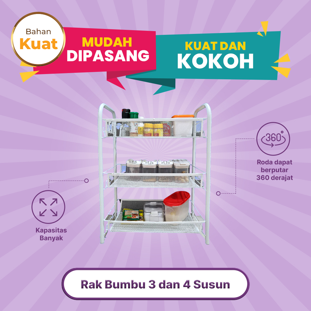 Rak Bumbu Serbaguna 3 dan 4 Tingkat Untuk Dapur, kamar mandi, toilet, ruang tamu - Mufid