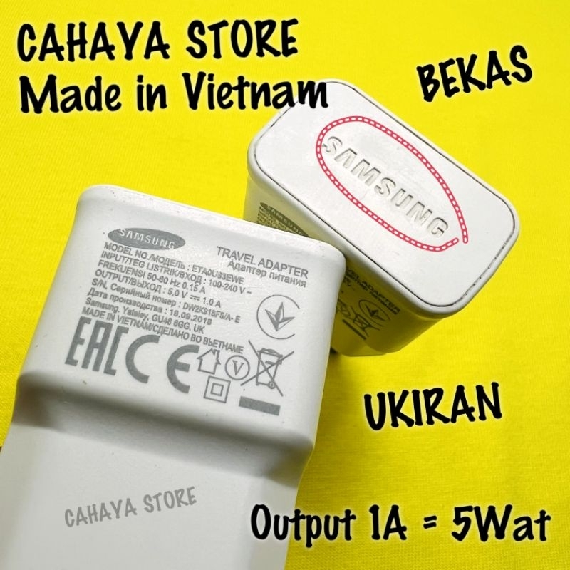 Adaptor Charger Samsng Bekas J1 J2 J3 J4 J5 J6 A01 A01Core A2Core A10 S3Mini S3 M01 M01Core M10 1A 5