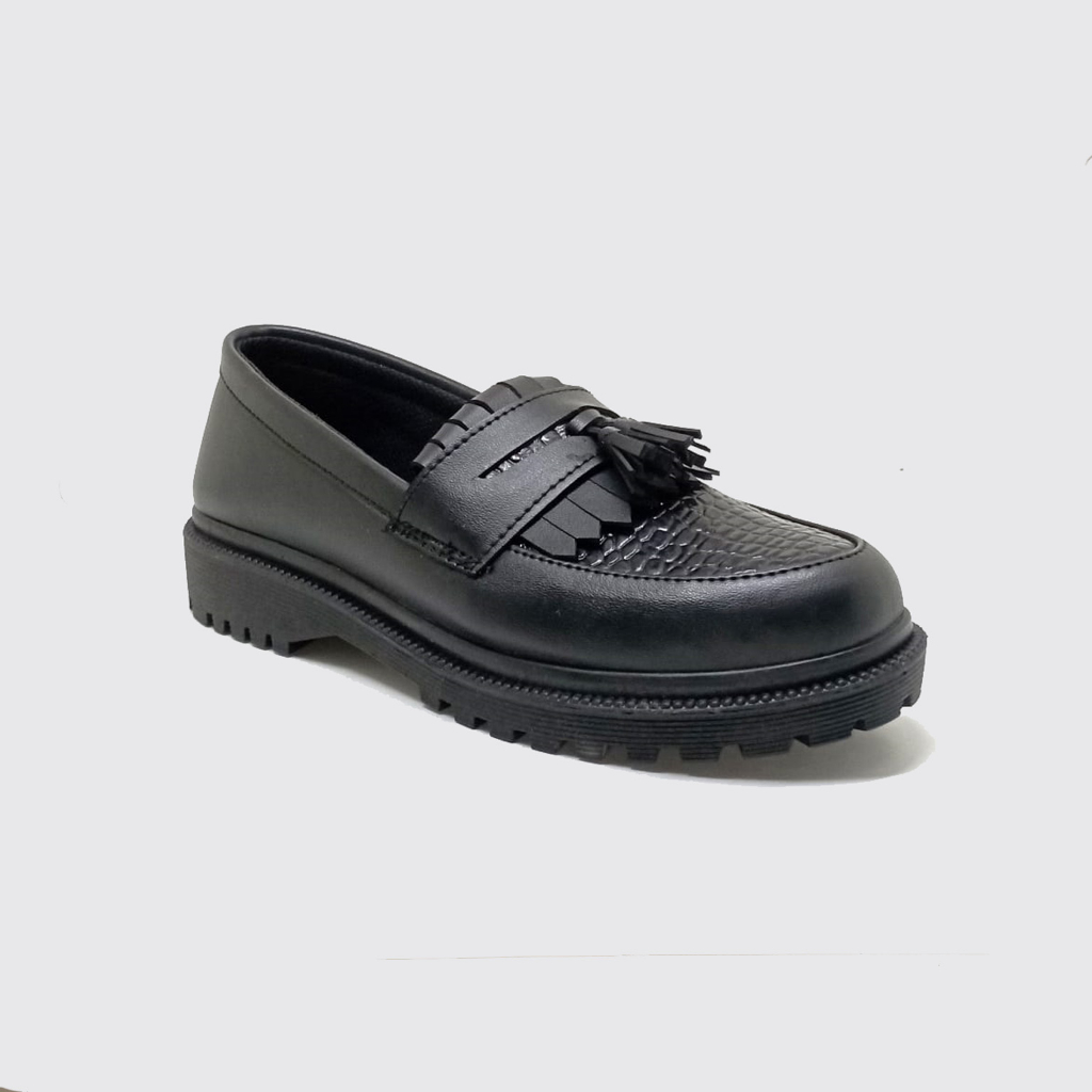 Sepatu Loafer Wanita Big Size Jumbo - Loafers Docmart Slip On Klasik Black Kulit - Ukuran Super Besar Gede